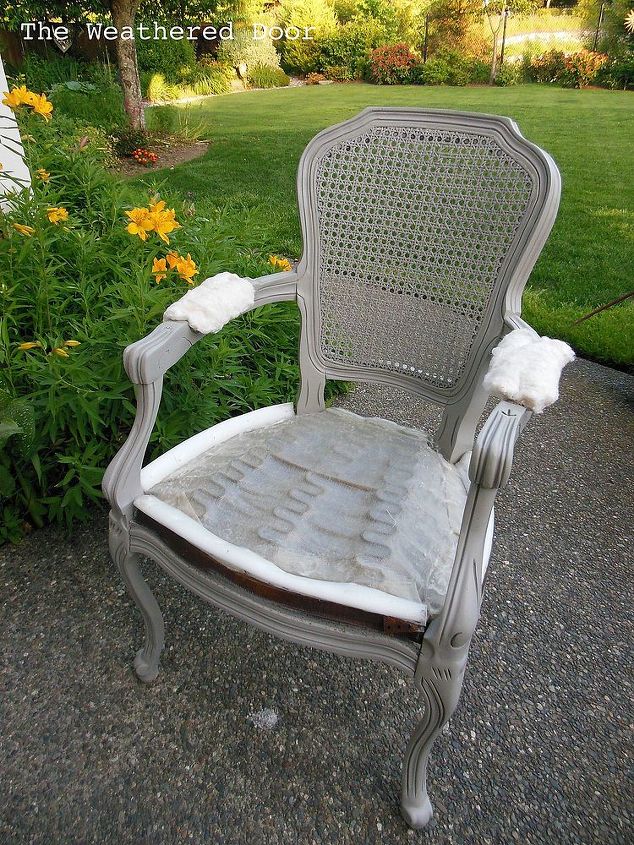 how to upholster a french chair, painted furniture, reupholster, freshly painted a light grey