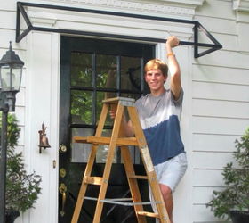 diy striped awning, curb appeal, diy, how to, A high school welding student made the frame for me