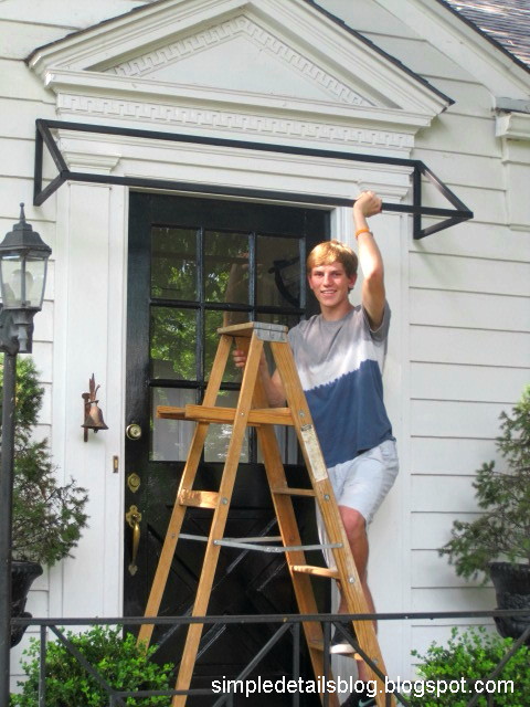 diy striped awning, curb appeal, diy, how to, A high school welding student made the frame for me