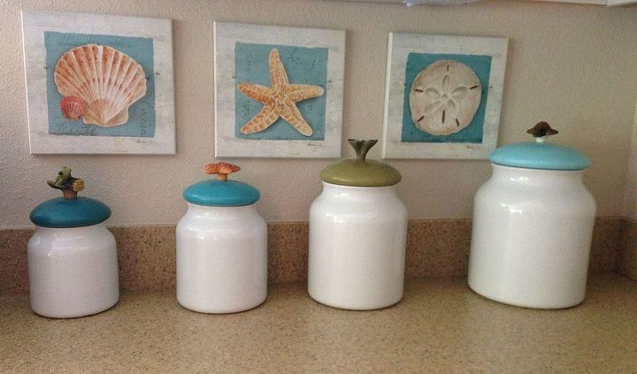 happy canister set, crafts, home decor, kitchen design, Paint them and add some fun knobs
