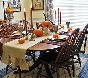 my rustic thanksgiving tablescape pumpkins and pewter, home decor, seasonal holiday decor, thanksgiving decorations, Just right for our small family gathering with room for the high chairs I can t wait