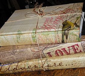 making an original accessories from old unused books, crafts, home decor, Here is a travel theme set of scrapbook paper covered books Books are an super easy and inexpensive way to add an accessory to a room