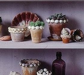 coastal home design ideas, halloween decorations, seasonal holiday d cor, wreaths, Decorate and upcycle old or rustic pots All You need is glue and sea shells