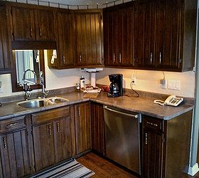 the big reveal a kitchen reno for my parents, diy, home decor, how to, kitchen backsplash, kitchen design, repurposing upcycling, The kitchen before dark and not enough contrast with the wood floors The laminate counters were also dark and dreary
