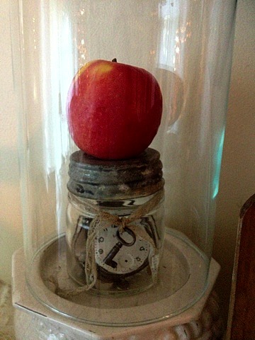 summer to fall transitional decorating back to school mantel decor, home decor, Use what you have decorating at it s finest this apple was starting to go bad in my crisper drawer
