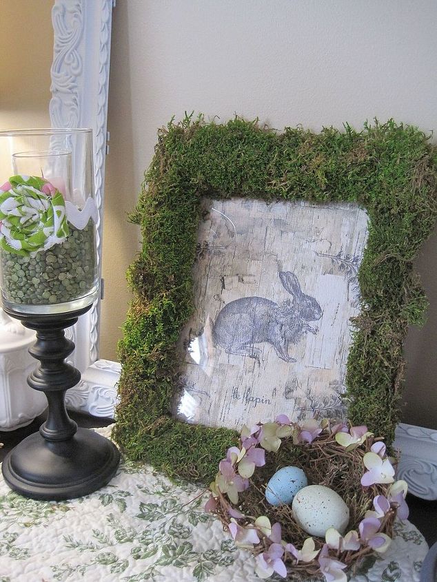 birch bark amp moss french bunny frame, crafts, easter decorations, seasonal holiday decor