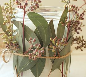 easy seeded eucalyptus votive, crafts, home decor, The silvery green Eucalyptus leaves are the perfect color for winter decor