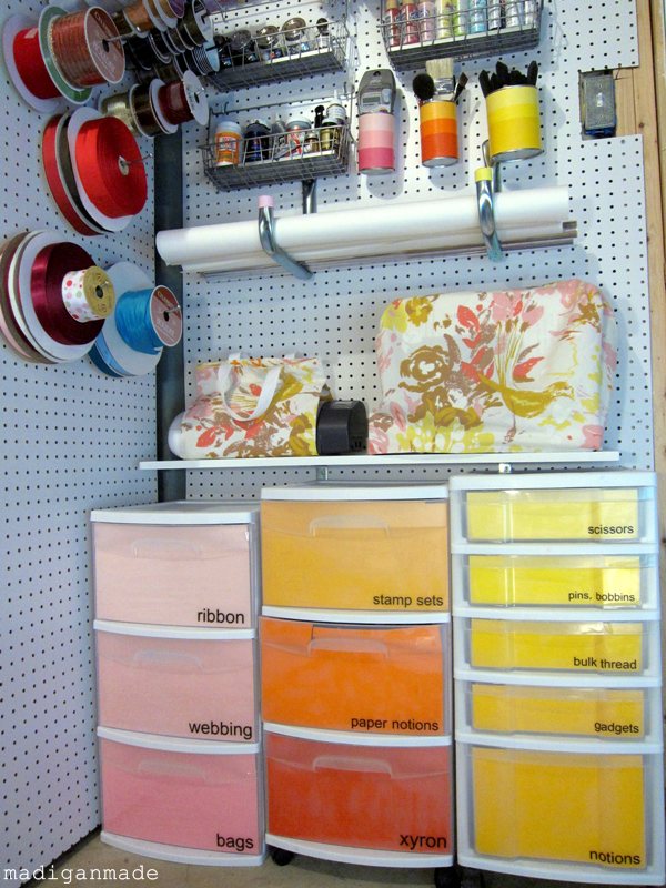 colorful ombre basement craft storage, craft rooms, home decor, organizing, storage ideas, My colorful ombre craft storage solutions including paint chip inspired carts Get the details here