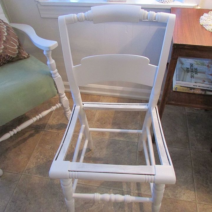 what can i use to cover old chair bottom any ideas, painted furniture, repurposing upcycling, that back bottom rail is lower