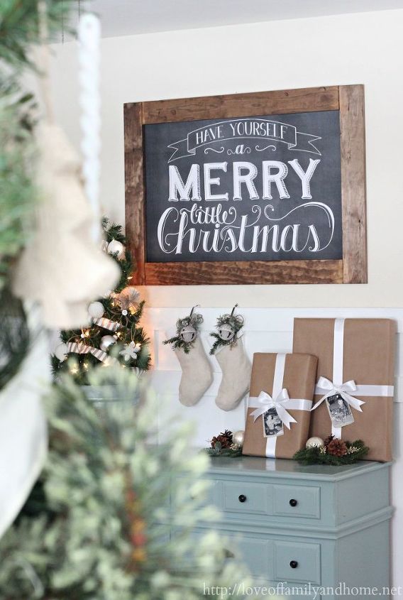 Christmas vignette burlap wrapped faux trees base around these Christmas Vignette | Hometalk