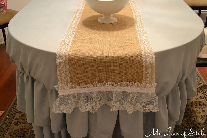 diy burlap lace table runner, crafts, home decor, DIY Burlap and Lace Table Cloth