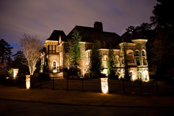 custom in town estate lighting project in buckhead brookhaven ga, curb appeal, electrical, lighting, Showing the side of the installation including columns