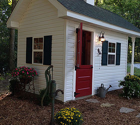 a teacher s dream garden shed, curb appeal, gardening, outdoor living, Another view showing landscape and water pump