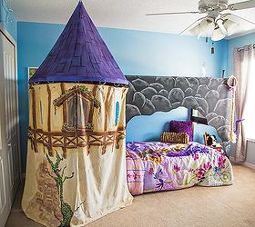 makeover to a princess room, We wanted to give the room a bunk bed but it not be obvious Thus the rock exterior which plays well with the theme The Rapunzel style tower hides the stare case well making the bed a magical hidden surprise