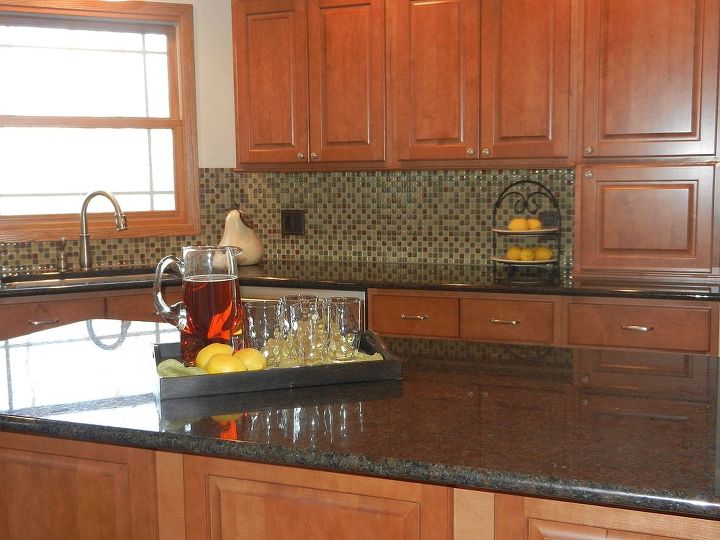 kitchens by red house remodeling, Glass reflections tile backsplash in Urban Camouflage Blend adds color to the neutral tones of the cabinets and counters