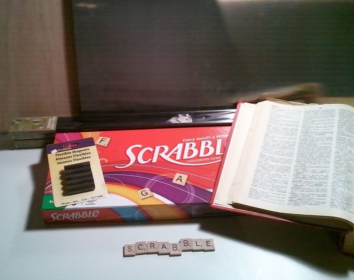 scrabble message board, crafts, Materials Scrabble game magnets glue vintage dictionary board with frame