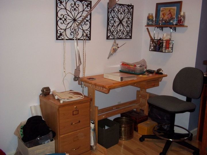 it s done my craft amp exercise room is ready for use i divided the 9 x 9 room, cleaning tips, craft rooms, entertainment rec rooms, the sewing and beading area directly opposite of the work bench I have my great grandmothers sewing cone hanging from one