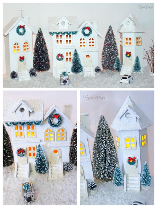 diy white christmas village, christmas decorations, crafts, seasonal holiday decor, wreaths, Add some dollar store trees some snow and a few dinky cars and you have a winter wonderland