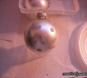 snow leopard ornaments tutorial, christmas decorations, crafts, seasonal holiday decor, First way to make the snow leopard ornaments is to randomly make spots splotches using the grey paint Neatness is not necessary here Some were rounded some were rectangle shaped Let dry