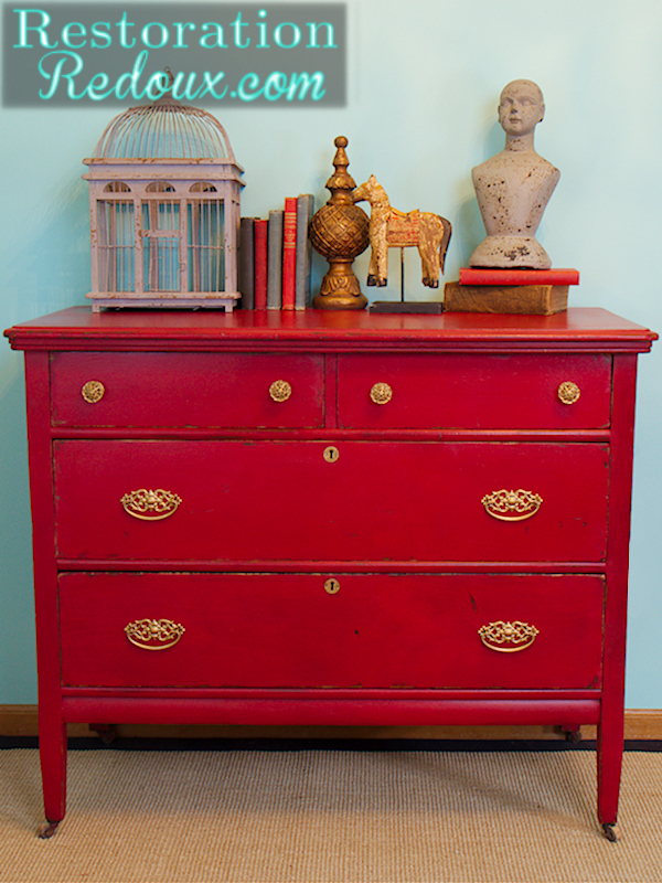 vintage red chalkpainted dresser, painted furniture