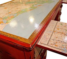 louisiana map amp yardstick overhauled writing desk, chalk paint, painted furniture, Louisiana Map Vintage Yardstick Overhauled Red Writing Desk by GadgetSponge com