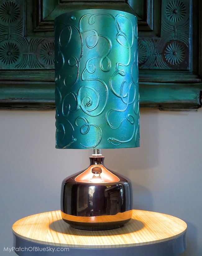 add a hand painted raised pattern to a lamp shade using textura paste, chalk paint, crafts, painting