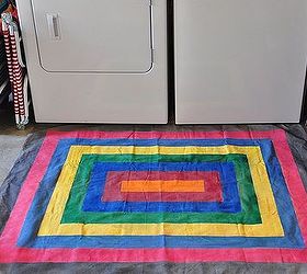 drop cloth spray paint rug, crafts, flooring, painting, Finished project is great for garages and outdoor spaces where you need an inexpensive rug