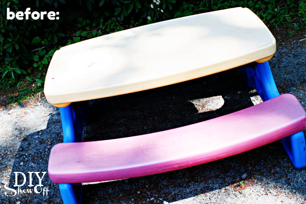 kids plastic picnic table makeover, painted furniture, Before
