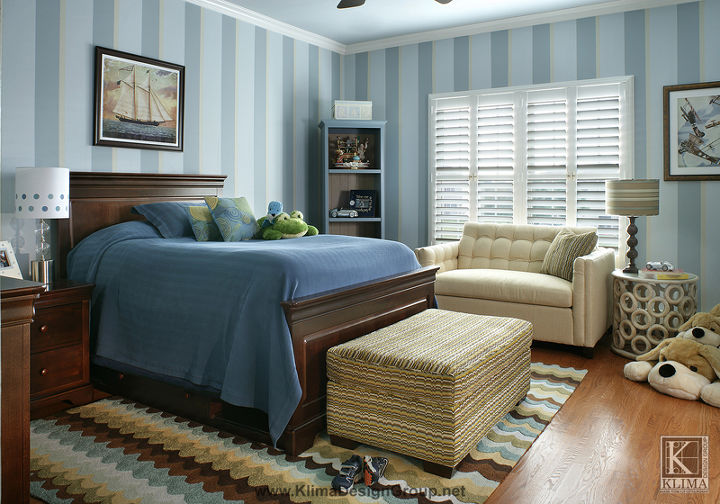 habitacin de nio con sof cama, dormitorio de ni o sof cama cuadros vintage rayas en las paredes