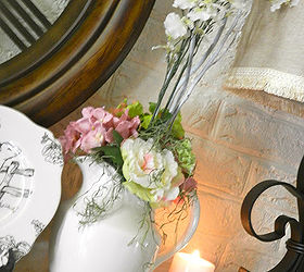 my southern easter mantel with beaumont, easter decorations, seasonal holiday d cor, Simple Italian white pitchers filled with white branches and Spring time florals