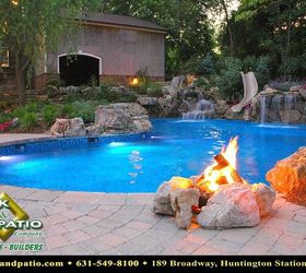 pools pools pools, decks, lighting, outdoor living, patio, pool designs, spas, Pool with fire pit