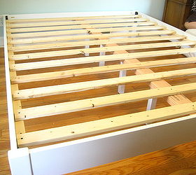 building a simple bed frame, bedroom ideas, painted furniture, All the slats are in place 12 in all for this queen size bed