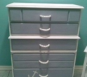 coastal chic dresser night stand makeover, painted furniture, New blue gray paint and soft nylon rope pulls