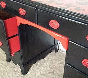 goodwill desk redo, painted furniture, Drawers painted hint of Red