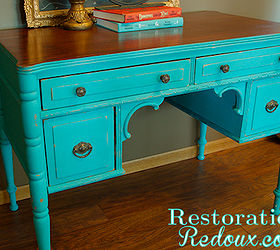 vintage turquoise chalkpainted desk, chalk paint, painted furniture, repurposing upcycling