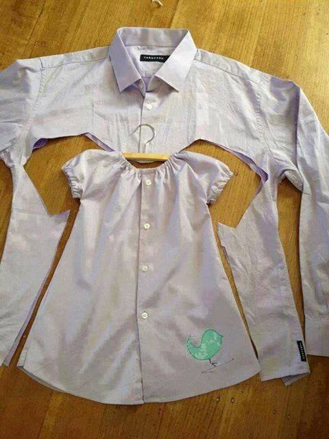 recicla una camisa vieja para convertirla en un adorable vestido infantil