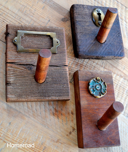rustic hooks, crafts, Different shapes and different woods create a cohesive grouping