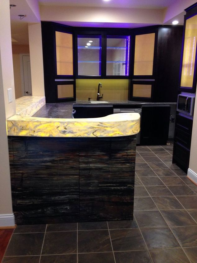 custom bar, entertainment rec rooms, home decor, woodworking projects, This side of the bar features a hidden cabinet door