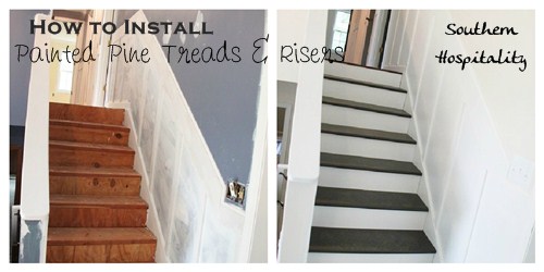 update old stairs with painted pine treads and new risers, diy, how to, painting, stairs, woodworking projects, Stairs before and After