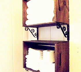 bathroom shelving made from crates and brackets, bathroom ideas, home decor, repurposing upcycling, shelving ideas, small bathroom ideas