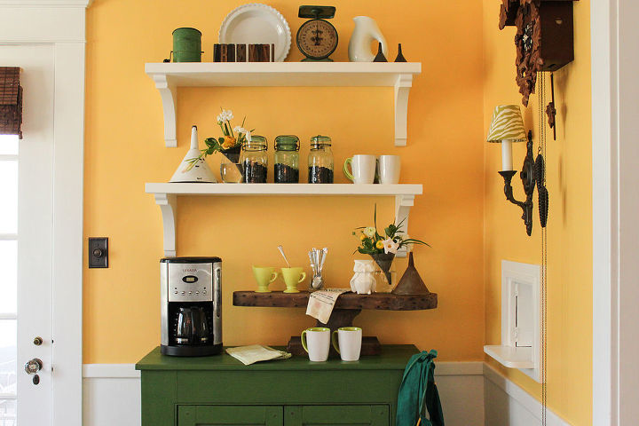 diy shelves add fun and color to a dining room, home decor, shelving ideas, This space doubles as a Coffee Bar