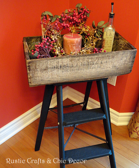 step ladder makeover old crate fun tray table, painted furniture, repurposing upcycling, rustic furniture, finished tray table