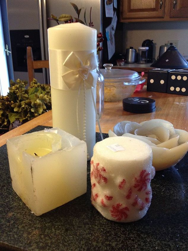 easy inexpensive candle making, crafts, Thrift store stash Before