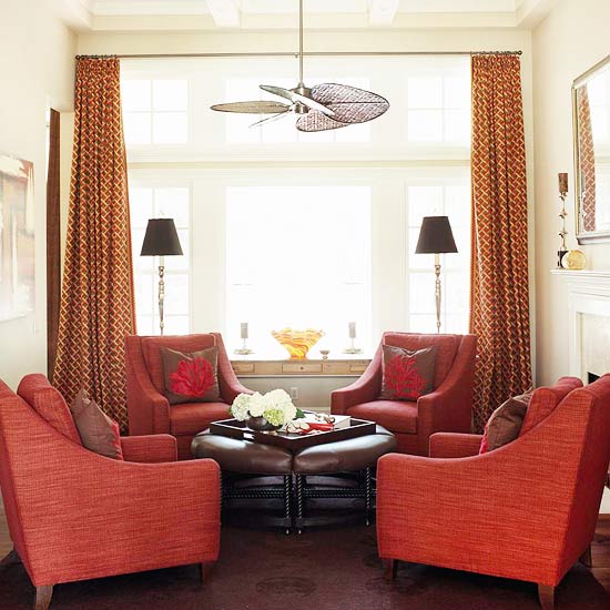 be bold and decorate a room in red to add warmth and coziness this fall, home decor, Soft RED in furnishings in a sitting room