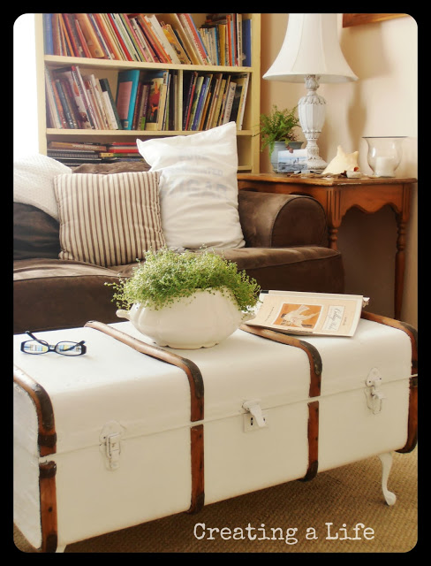 10 diy transformations, painted furniture, Vintage Trunk Coffee Table via Creating a Life