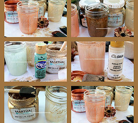 painted fall mason jars, crafts, mason jars, painting, Mason Jars Painted with metallic Paints and acrylic paint using a sponge brush to see more on how this was done go to