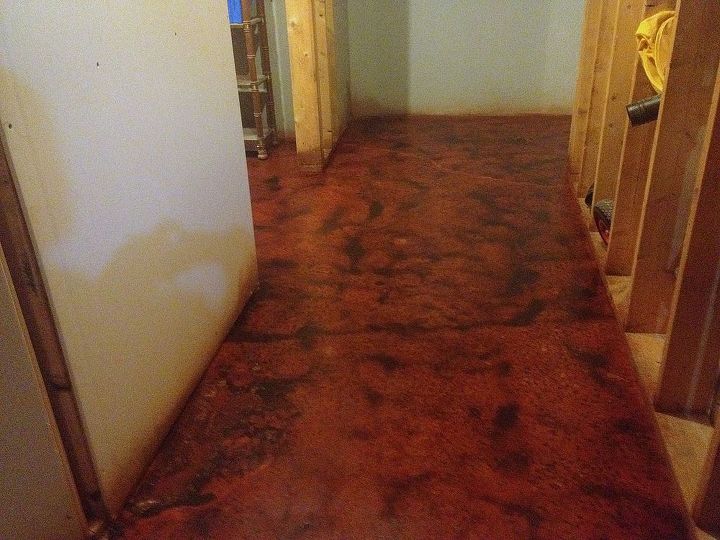 featured photos, A lighter area of the basement showing the result of installing brown transparent stain over red transparent stains