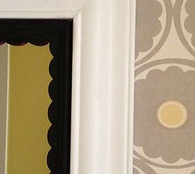 add detail with scalloped trim easy mirror makeover, bathroom ideas, crafts, home decor, Mirror Detail