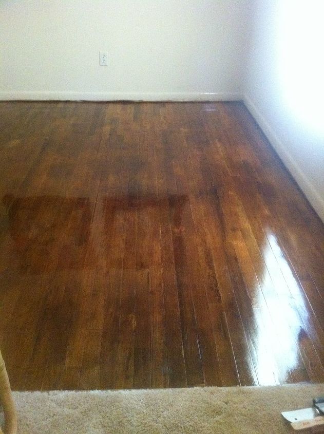 refinishing 60 year old hardwood floors, flooring, hardwood floors, painting, 2nd 3rd coat poly on 7 20 12 LQQK at that shine I let the first coat dry well over a month Finally got back with a better poly this time Use MiniWax Super Fast Drying able to walk on it in 3 hours I applied 3rd coat same day