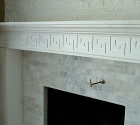 diy fireplace makeover before after reveal, fireplaces mantels, home decor, living room ideas, We used the thinset to create a level surface on the stone and tiled directly on that We chose Carrara marble subway tile from The Tile Shop